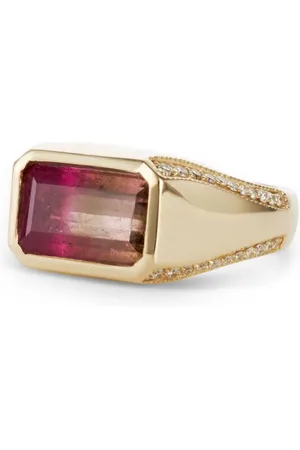 JACQUIE AICHE Anillo en oro amarillo de 14 ct con diamantes y turmalina