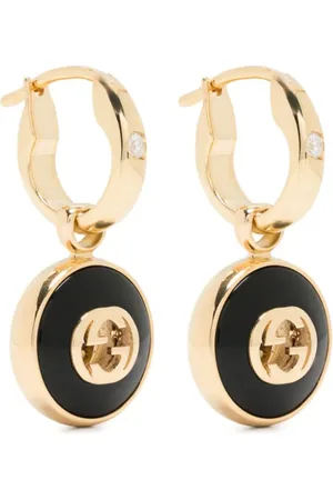 Gucci Pendientes Interlocking G en oro amarillo de 18 ct con ónix y diamantes