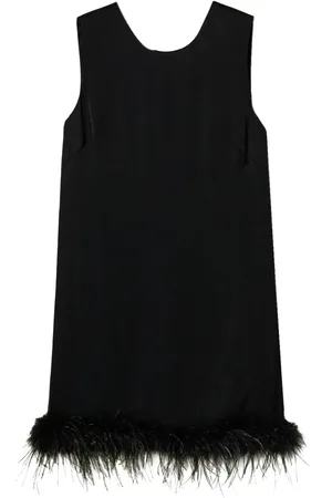Twin-Set Vestido corto con detalle de plumas y acabado satinado