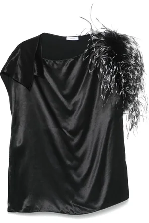 Salvatore Ferragamo Top con ribete de plumas