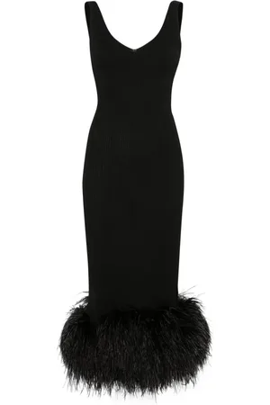 LOULOU Vestido largo con ribete de plumas