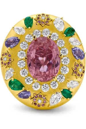 BUDDHA MAMA Anillo Flower en oro amarillo de 20 ct con gemas