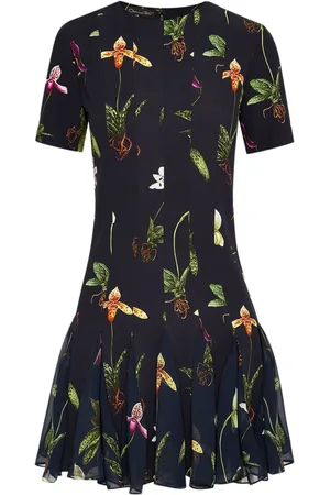 Oscar de la Renta Vestido corto Orchid con apliques cady
