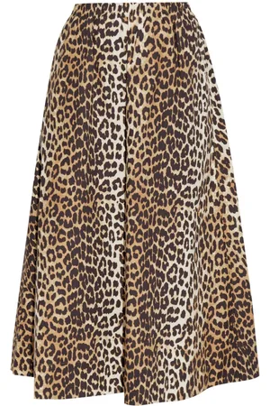 Ganni Falda midi con estampado de leopardo