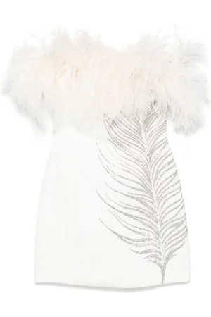 DAVID KOMA Vestido corto con aplique de plumas