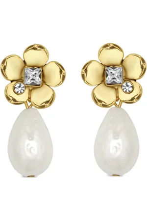 Oscar de la Renta Pendientes largos Flower Pearl