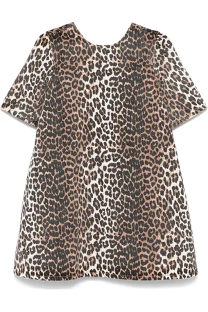 Ganni Vestido corto vaquero con estampado de leopardo