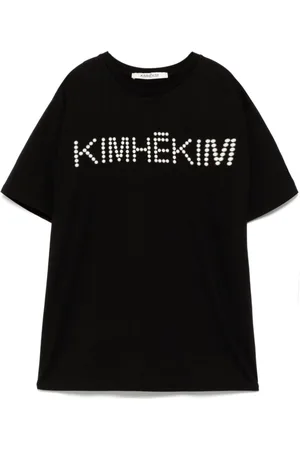 KIMHEKIM Camiseta con logo y perlas artificiales