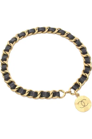 CHANEL Cinturón de cadena y cuero con charm del logo 1986-1988
