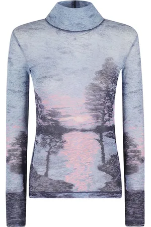 Maison Kitsuné Top de malla con cuello alto y estampado de paisaje
