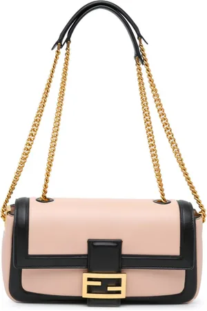Fendi Bolso de hombro Midi Baguette con cadena y cuero bicolor 2010-2023