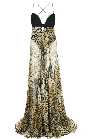 Roberto Cavalli Vestido largo con motivo de leopardo