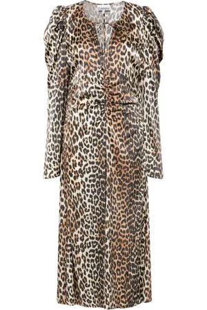 Ganni Vestido midi con estampado de leopardo