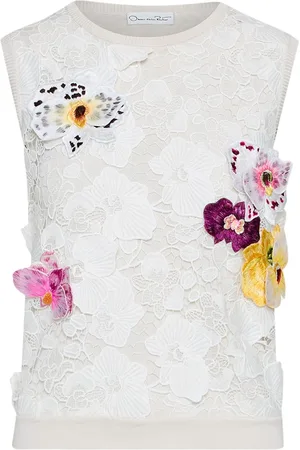 Oscar de la Renta Top sin mangas Orchid con apliques tejidos