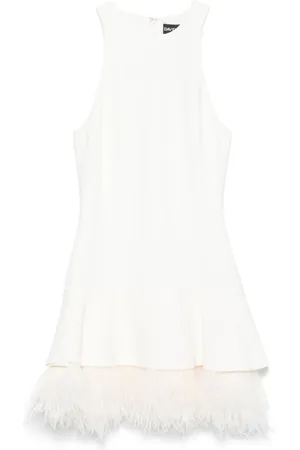 DAVID KOMA Vestido corto con ribete de plumas