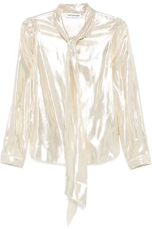 Self-Portrait Blusa metalizada con lazo en el cuello