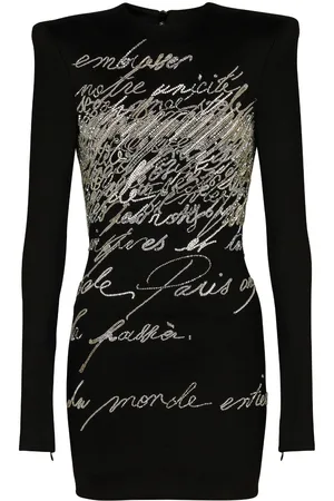 Balmain Vestido corto con apliques de strass