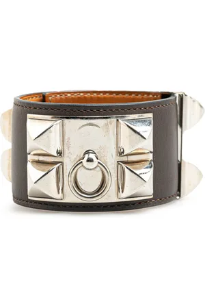 Hermès Pulsera Collier de Chien en cuero y baño en paladio 2013
