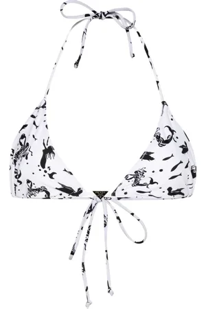 Prada Top de bikini con estampado de peces y sirenas