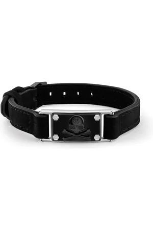 Philipp Plein Pulsera de cuero con motivo de calavera