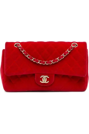 CHANEL Bolso de hombro mediano de terciopelo con solapa doble 2016-2017