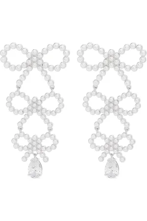 Self-Portrait Pendientes con diseño de lazos y perlas