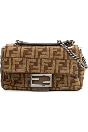 Fendi Bolso de hombro baguette Zucca mediano de lana con cadena 2010-2024