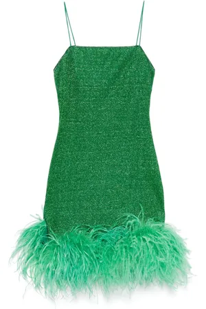 Oseree Vestido corto con ribete de plumas