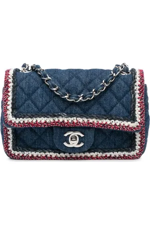 CHANEL Bolso de hombro Classic Denim Framed mini rectangular de tweed con solapa 2018