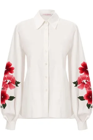 Carolina Herrera Camisa con bordado floral y manga farol
