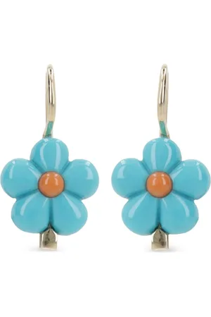 Aliita Pendientes florales en oro amarillo de 9 ct con turquesa