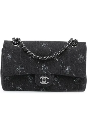 CHANEL Bolso de hombro mediano de tejido vaquero con solapa doble 2015-2020
