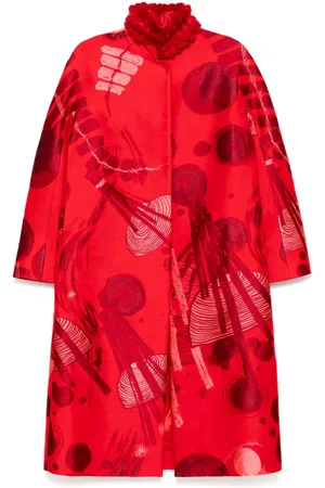 SHIATZY CHEN Abrigo en jacquard con cuello de piel de visón