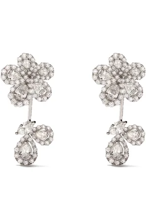 David Morris Pendientes Le Jardin con colgante pequeño en oro blanco de 18kt con diamantes