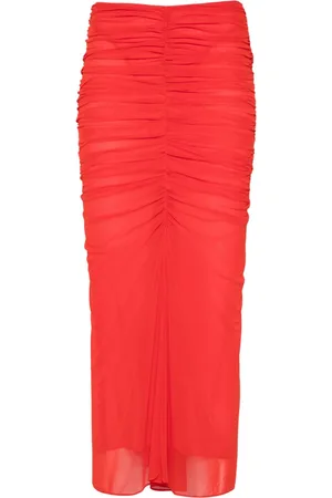 MUGLER Falda midi fruncida de malla