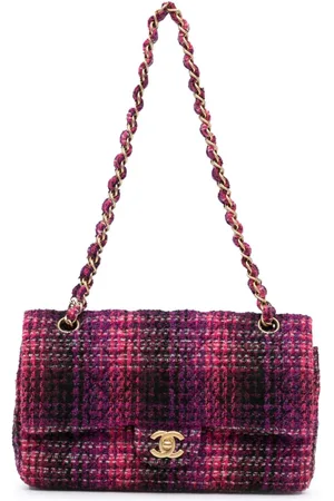 CHANEL Bolso de hombro Classic mediano con solapa doble y tweed 2009-2010