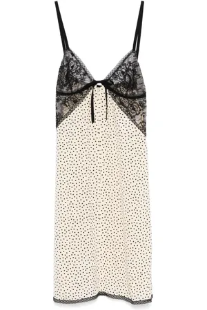 Alessandra Rich Vestido corto de encaje en intarsia y lunares estampados