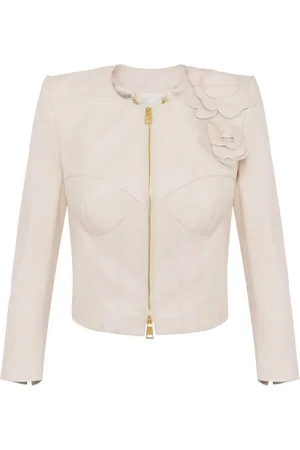 Elisabetta Franchi Chaqueta de cuero con apliques florales