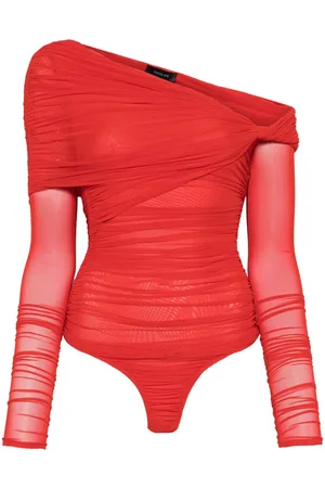 MUGLER Body fruncido con hombro descubierto
