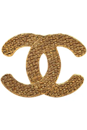 CHANEL Broche bañado en oro con logo CC 1980-1990