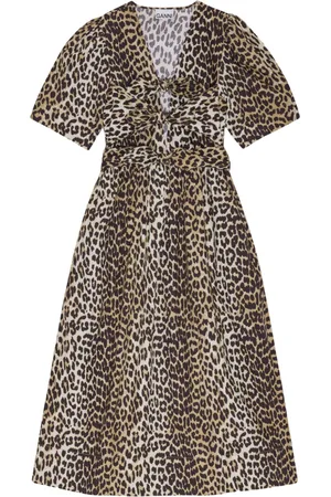 Ganni Vestido midi con estampado de leopardo