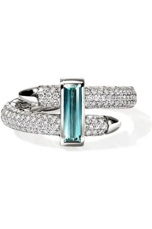 John Hardy Anillo Spear en oro blanco de 18 ct con diamantes y turmalina