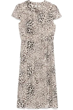 Alessandra Rich Vestido midi con estampado de leopardo y pliegues