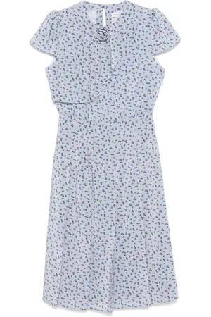 Alessandra Rich Vestido midi con rosa estampada y detalle de pinzas