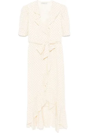 Alessandra Rich Vestido midi cruzado con motivo de lunares