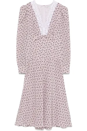 Alessandra Rich Vestido midi con rosa estampada