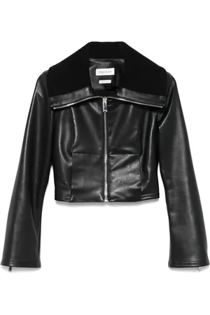 Alexander McQueen Chaqueta de cuero con cuello plegado