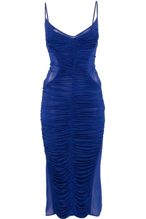 MUGLER Vestido midi translúcido fruncido