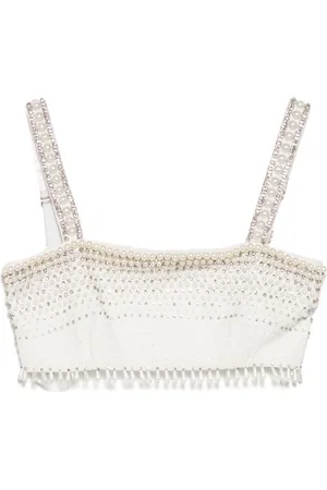 Elisabetta Franchi Top corto con ribete de perlas