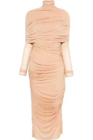 MUGLER Vestido midi translúcido fruncido
